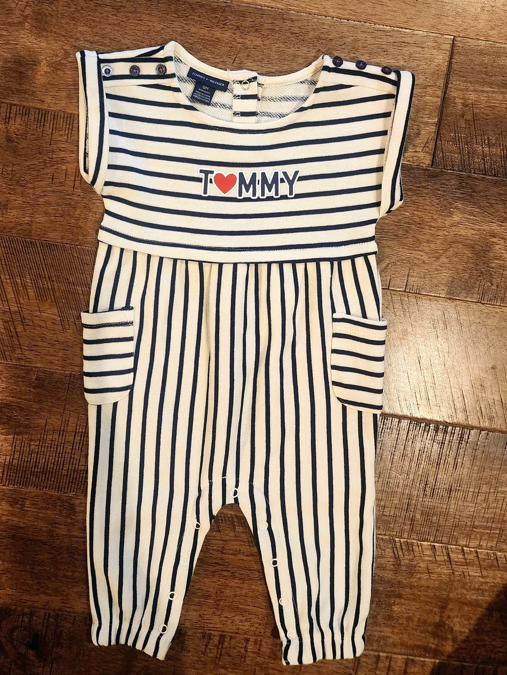 Tommy Hilfiger Navy Stripe Baby Romper - White & Navy